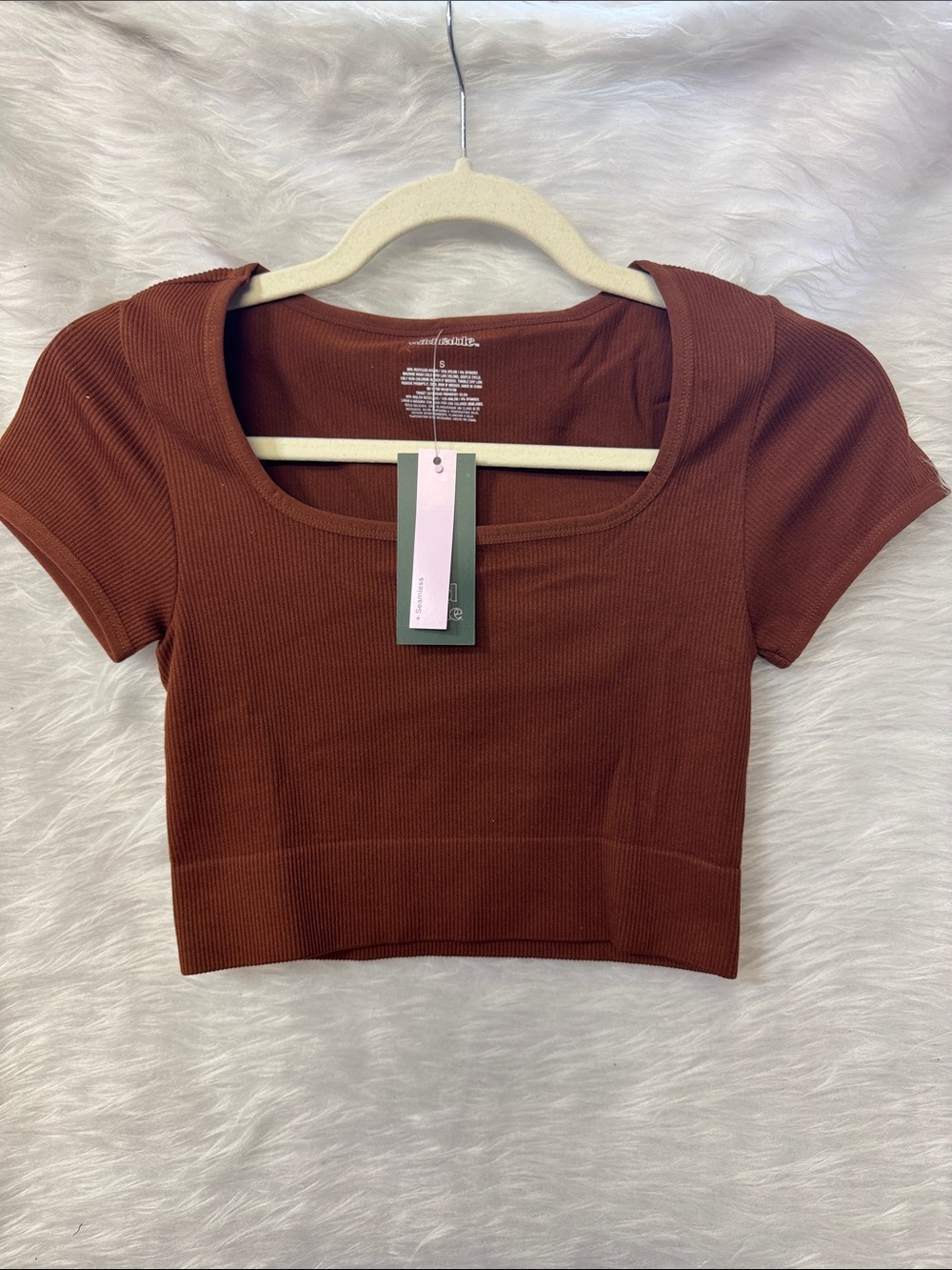 wild fable Ribbed Scoop-Neck Crop Top — Rust